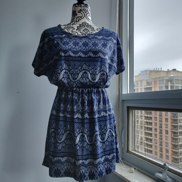 Bohemian Print Short Mini T Shirt Waist Dress - Picture 1 of 8